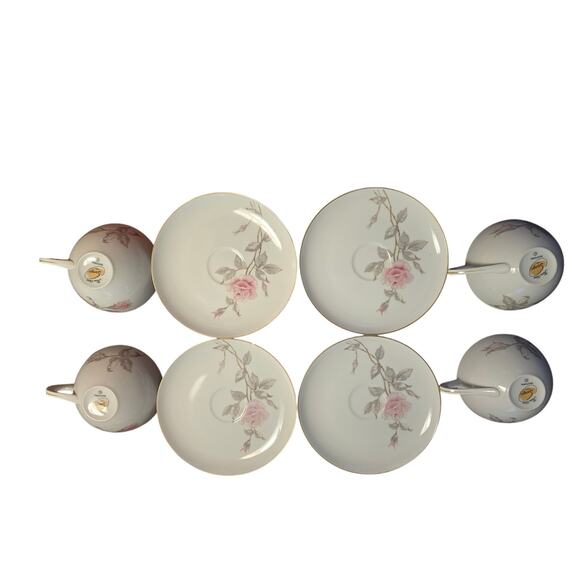 VTG Sango Japan Gold Rim Pastoral Pink Roses Flat Cup & Saucer Set of 4 READ - Picture 3 of 7